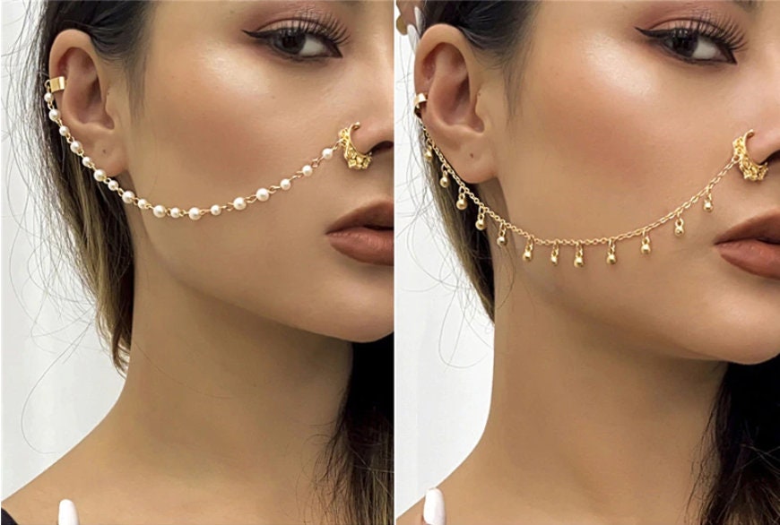 Buy Bridal Nose Ring Chain/Indian Wedding Nose Nath/Native American Nose  Chain/Non Pierced Nose Ring/Nostril/Fake Nose Hoop/Bollywood Nose Ring  Online at desertcartINDIA