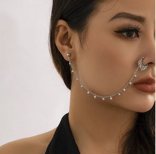 Septum Nose Ring Chain , Bridal Nath , Gold Nose Ring , Fatiha's World Nose  Jewelry , Coka Chain , Nose Chain , Koka , Indian Nathni , Stud - Etsy